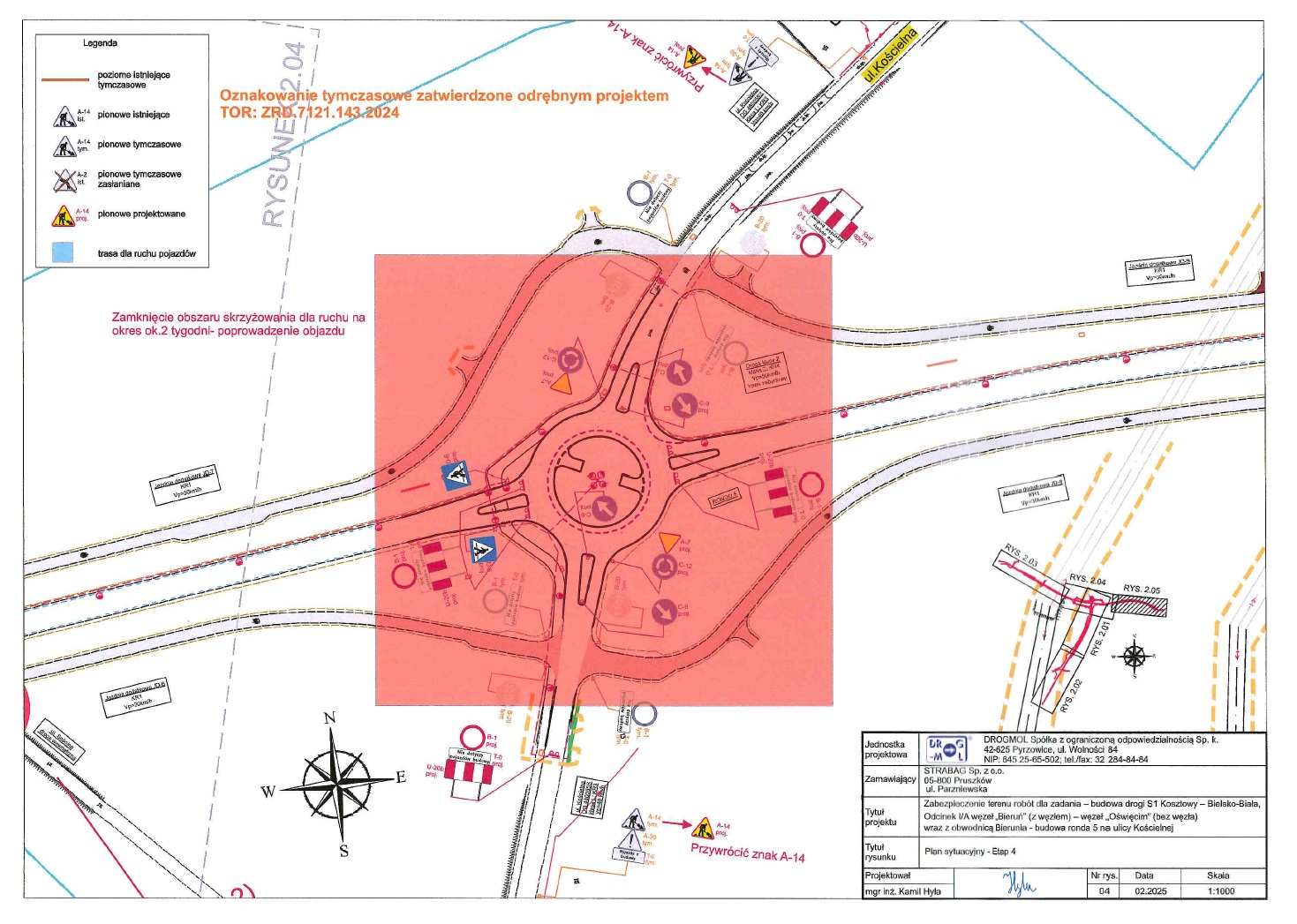 schemat organizacji ruchu - rondo Kościelna